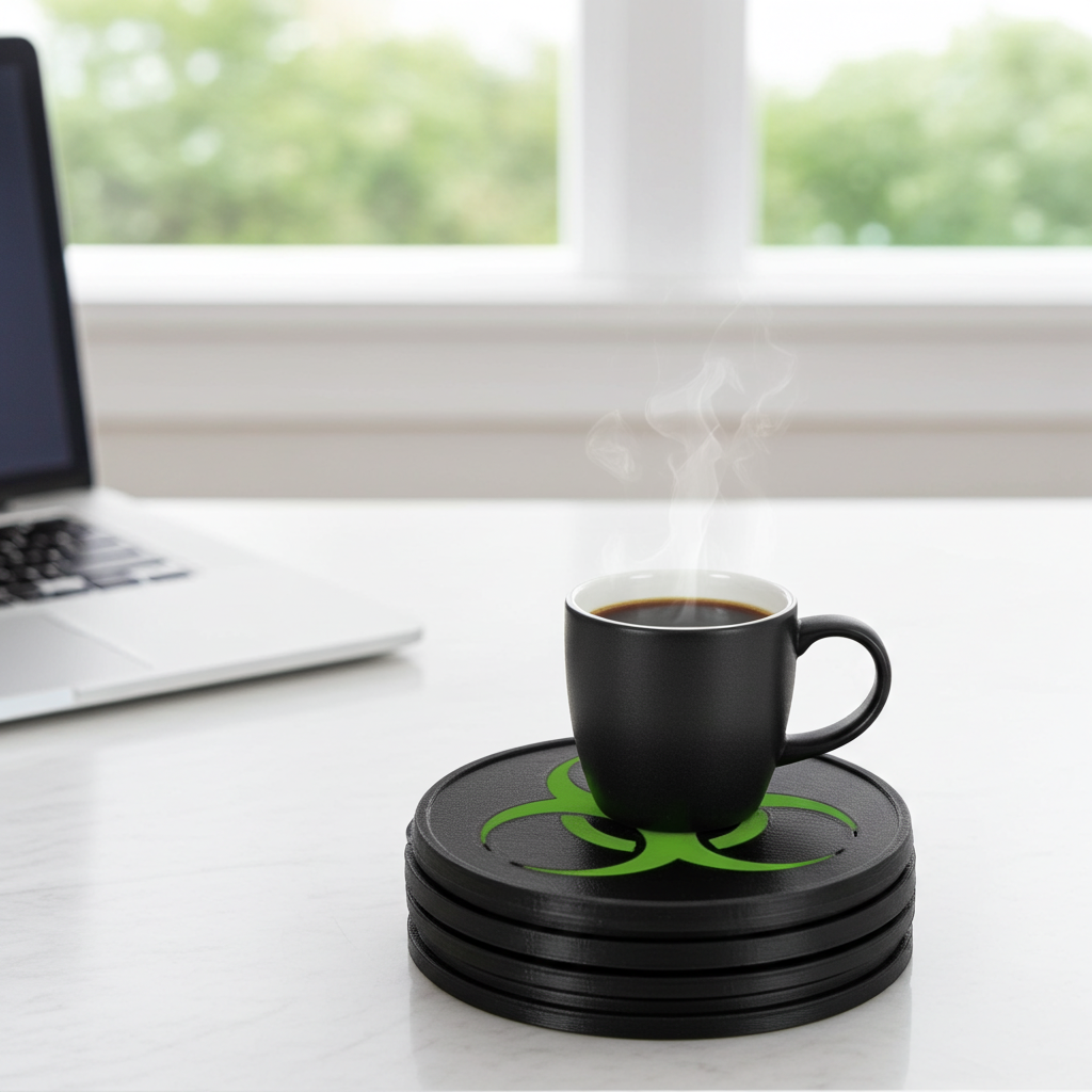 Dessous de Verre "Virus" Biohazard & Socle : Contaminez votre Setup de Style Fichier Numérique